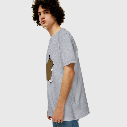 Мужская футболка хлопок Oversize Капибара в шляпе, цвет меланж - фото 5