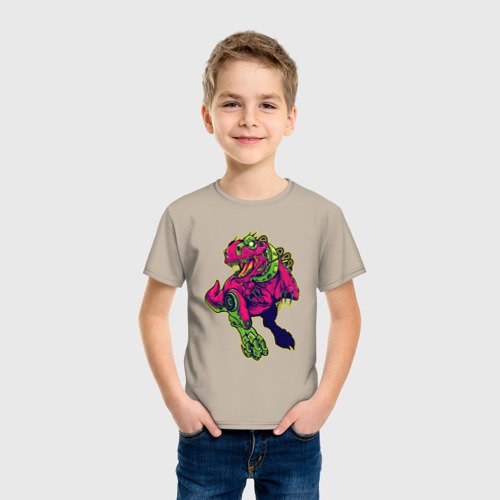 Детская футболка хлопок Кибернетический тиранозавр, цвет миндальный - фото 3