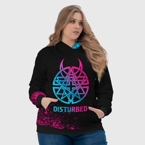 Женская толстовка 3D Disturbed - neon gradient, цвет 3D печать - фото 6