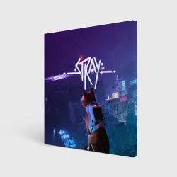 Холст квадратный Stray кот неон