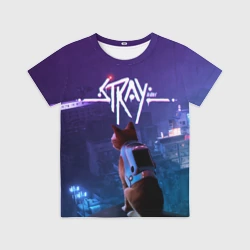 Детская футболка 3D Stray кот неон