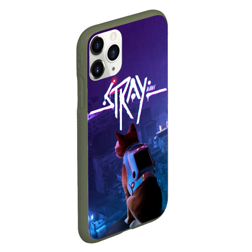 Чехол для iPhone 11 Pro матовый Stray кот неон, цвет темно-зеленый - фото 3