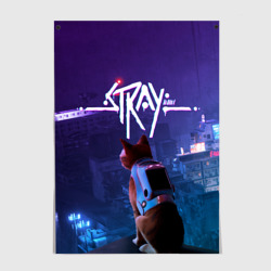 Постер Stray кот неон