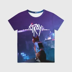 Детская футболка 3D Stray кот неон