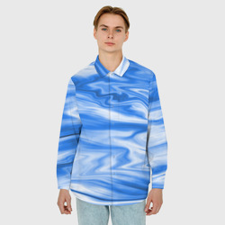 Мужская рубашка oversize 3D Бело синий абстрактный фон Волны - фото 2