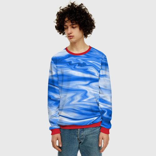 Мужской свитшот 3D с принтом Бело синий абстрактный фон Волны, фото на моделе #1