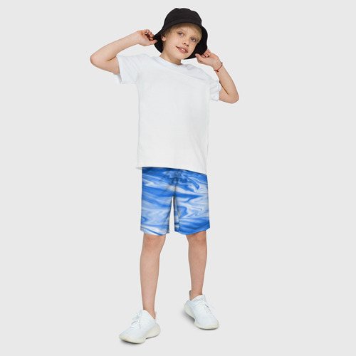 Детские спортивные шорты 3D с принтом Бело синий абстрактный фон Волны, фото на моделе #1