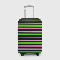 Чехол для чемодана 3D Полосаты узор в зелено-розовых оттенках на черном