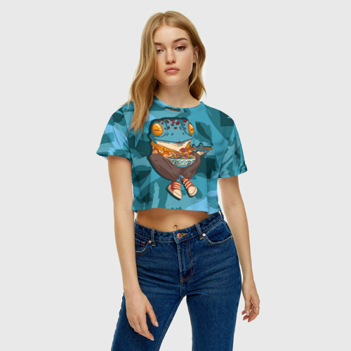 Женская футболка Crop-top 3D Бизнес-ланч лягухи, цвет 3D печать - фото 3