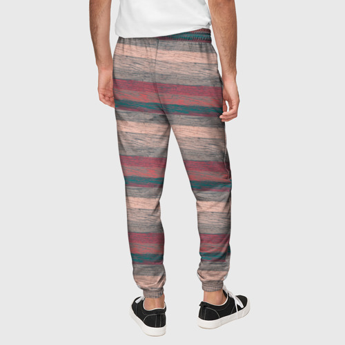 Мужские брюки 3D Серые, бежевые, красные полосы с текстурой дерева, цвет 3D печать - фото 5