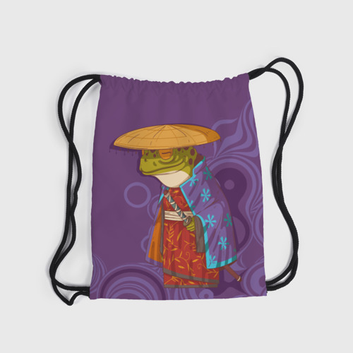 Рюкзак-мешок 3D Лягуха-самурай на фиолетовом фоне - фото 6