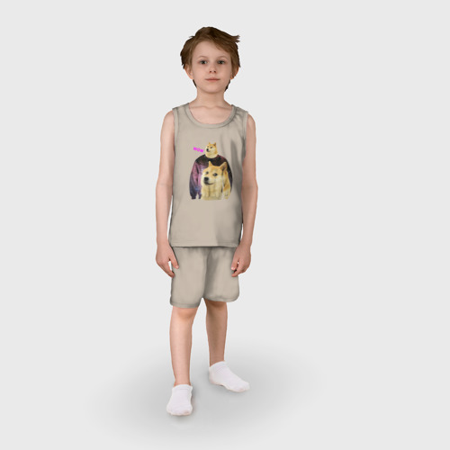 Детская пижама с шортами хлопок Пёсик Доге в свитере с пёсиком Доге, цвет миндальный - фото 3