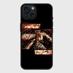 Чехол силиконовый для Apple iPhone 15 матовый Взгляды Макимы и Пауэр - Человек бензопила