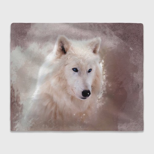 Плед с принтом Белый зимний волк, вид спереди №1