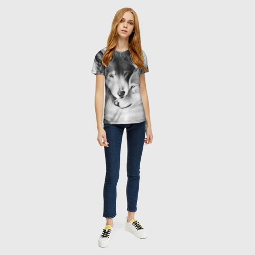 Женская футболка 3D с принтом Love: Волк и волчица, вид сбоку #3