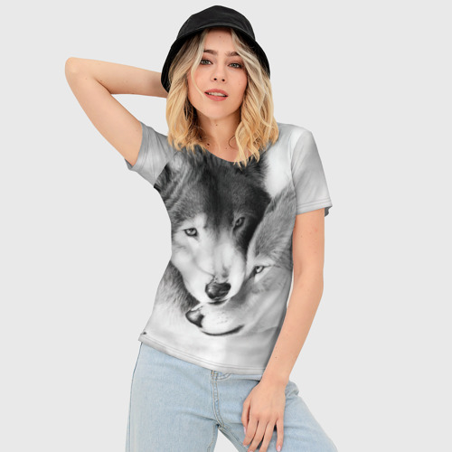 Женская футболка 3D Slim Love: Волк и волчица, цвет 3D печать - фото 3