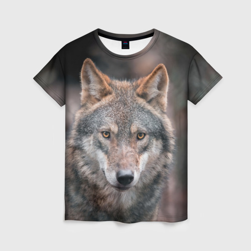 Женская футболка 3D с принтом Волк с грустными глазами, вид спереди #2