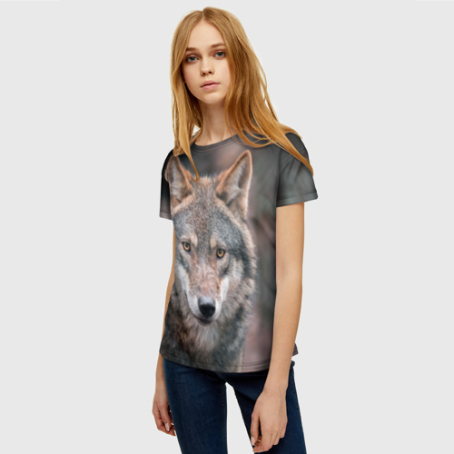 Женская футболка 3D с принтом Волк с грустными глазами, фото на моделе #1