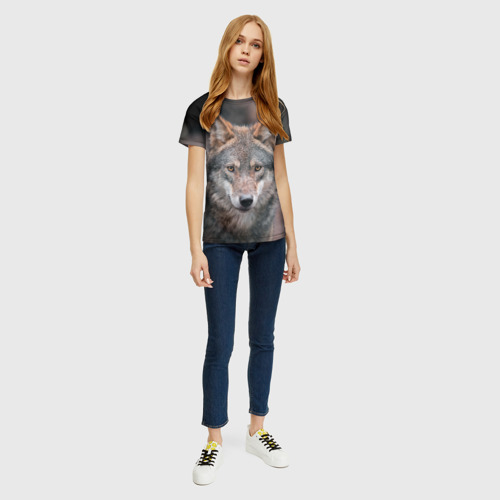 Женская футболка 3D с принтом Волк с грустными глазами, вид сбоку #3