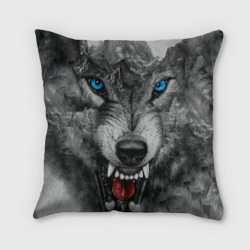 Подушка 3D Агрессивный волк с синими глазами