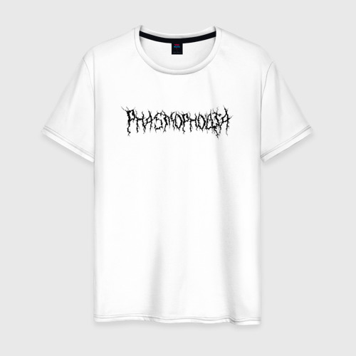 Мужская футболка из хлопка с принтом Phasmophobia чёрный текст, вид спереди №1