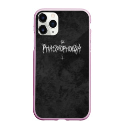 Чехол для iPhone 11 Pro Max матовый Phasmophobia пентаграмма и крест на сером фоне