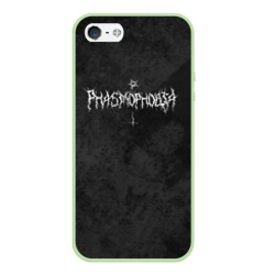 Чехол для iPhone 5/5S матовый Phasmophobia пентаграмма и крест на сером фоне