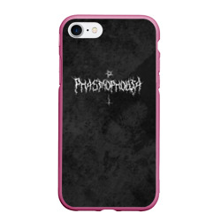 Чехол для iPhone 7/8 матовый Phasmophobia пентаграмма и крест на сером фоне