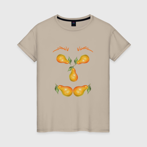Женская футболка хлопок с принтом Лицо из груш, вид спереди #2