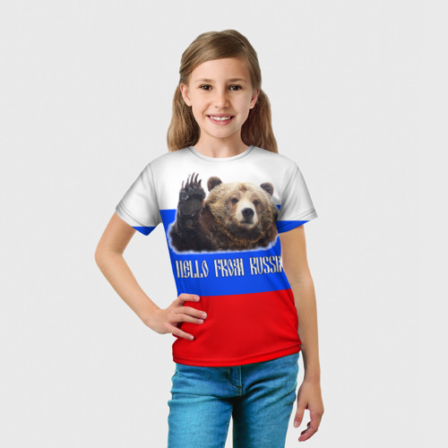 Детская футболка 3D Привет из России - медведь и триколор, цвет 3D печать - фото 5