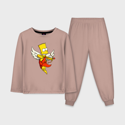 Детская пижама с лонгсливом хлопок Барт Симпсон - купидон ангел, цвет пыльно-розовый