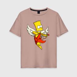 Женская футболка хлопок Oversize Барт Симпсон - купидон ангел