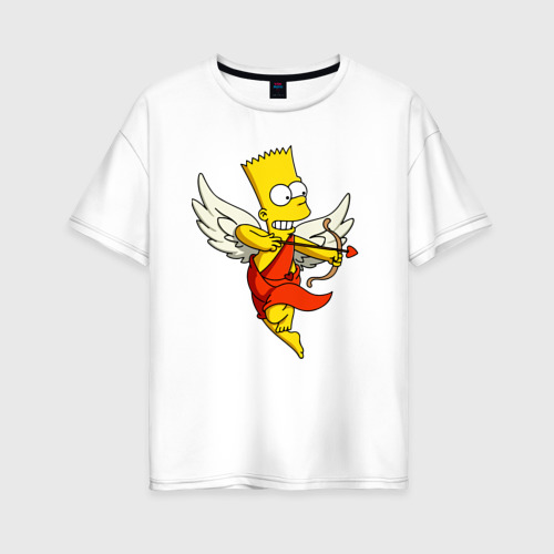 Женская футболка оверсайз из хлопка с принтом Барт Симпсон - купидон ангел, вид спереди №1