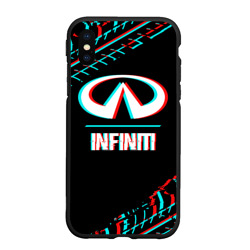 Чехол для iPhone XS Max матовый Значок Infiniti в стиле glitch на темном фоне