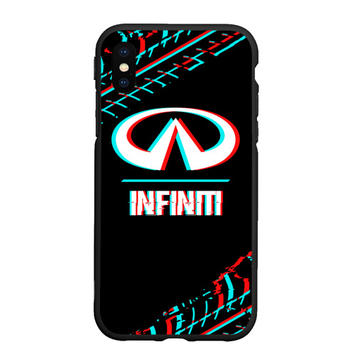 Чехол для iPhone XS Max матовый Значок Infiniti в стиле glitch на темном фоне