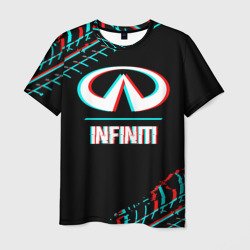 Мужская футболка 3D Значок Infiniti в стиле glitch на темном фоне