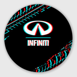 Круглый коврик для мышки Значок Infiniti в стиле glitch на темном фоне