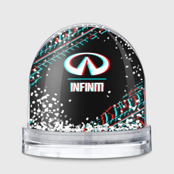 Игрушка Снежный шар Значок Infiniti в стиле glitch на темном фоне