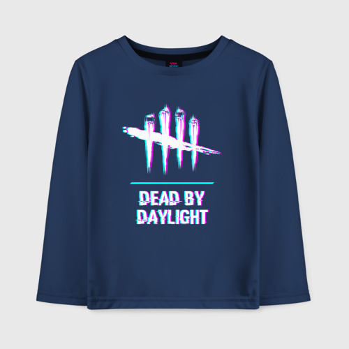 Детский лонгслив хлопок с принтом Dead by Daylight в стиле glitch и баги графики, вид спереди #2