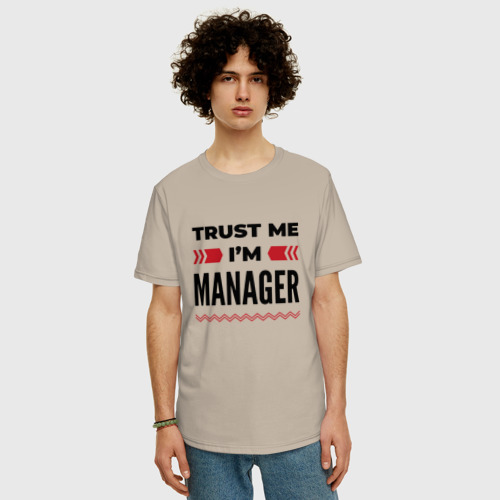 Мужская футболка хлопок Oversize Trust me - I'm manager, цвет миндальный - фото 3