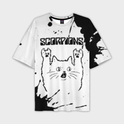 Мужская футболка oversize 3D Scorpions рок кот на светлом фоне