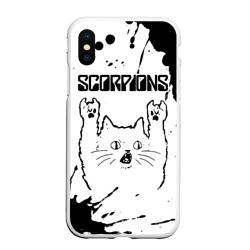 Чехол для iPhone XS Max матовый Scorpions рок кот на светлом фоне