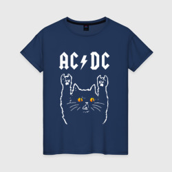 Женская футболка хлопок AC DC rock cat