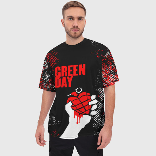 Мужская футболка oversize 3D Green day - краска, цвет 3D печать - фото 3