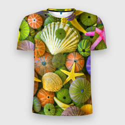 Мужская футболка 3D Slim Композиция из морских звёзд и ракушек