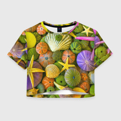 Женская футболка Crop-top 3D Композиция из морских звёзд и ракушек