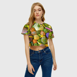 Женская футболка Crop-top 3D Композиция из морских звёзд и ракушек - фото 2