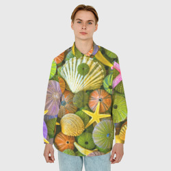 Мужская рубашка oversize 3D Композиция из морских звёзд и ракушек - фото 2