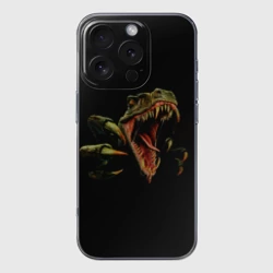 Чехол для iPhone 16 Pro Max силиконовый с защитой камеры Динозавр - На черном