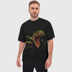 Мужская футболка oversize 3D Динозавр - На черном - фото 2